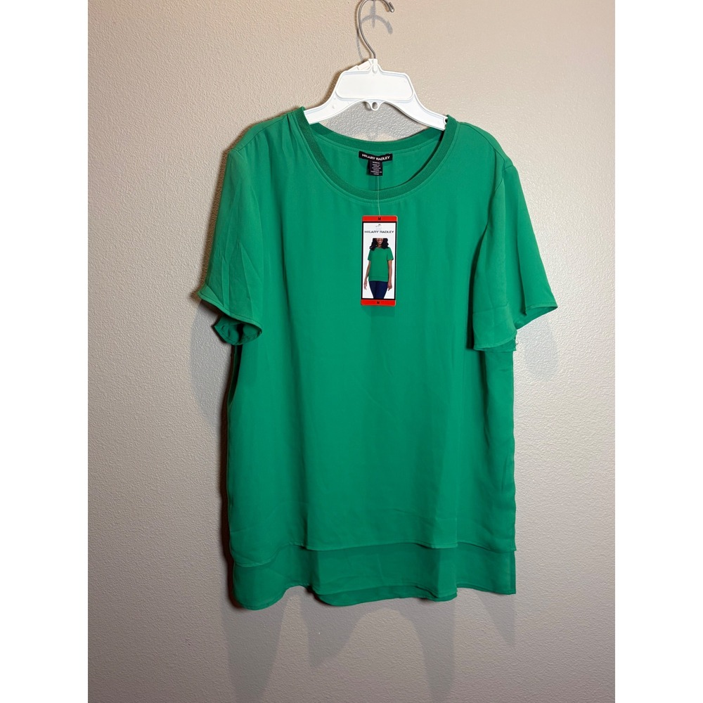 Hilary Radley Women Green Layered Hem Short Sleeve Blouse 1852810 Medium